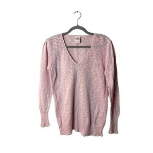 Faded Glory Medium Layering Knit Pink White Textured V Neck Cottage Normcore